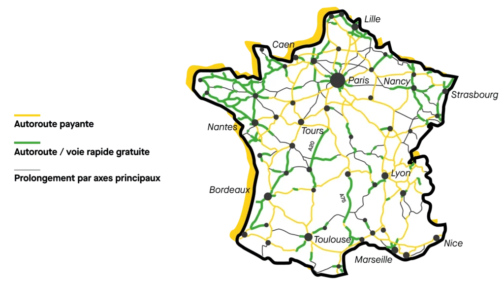Carte France des Autoroutes gratuites et payantes