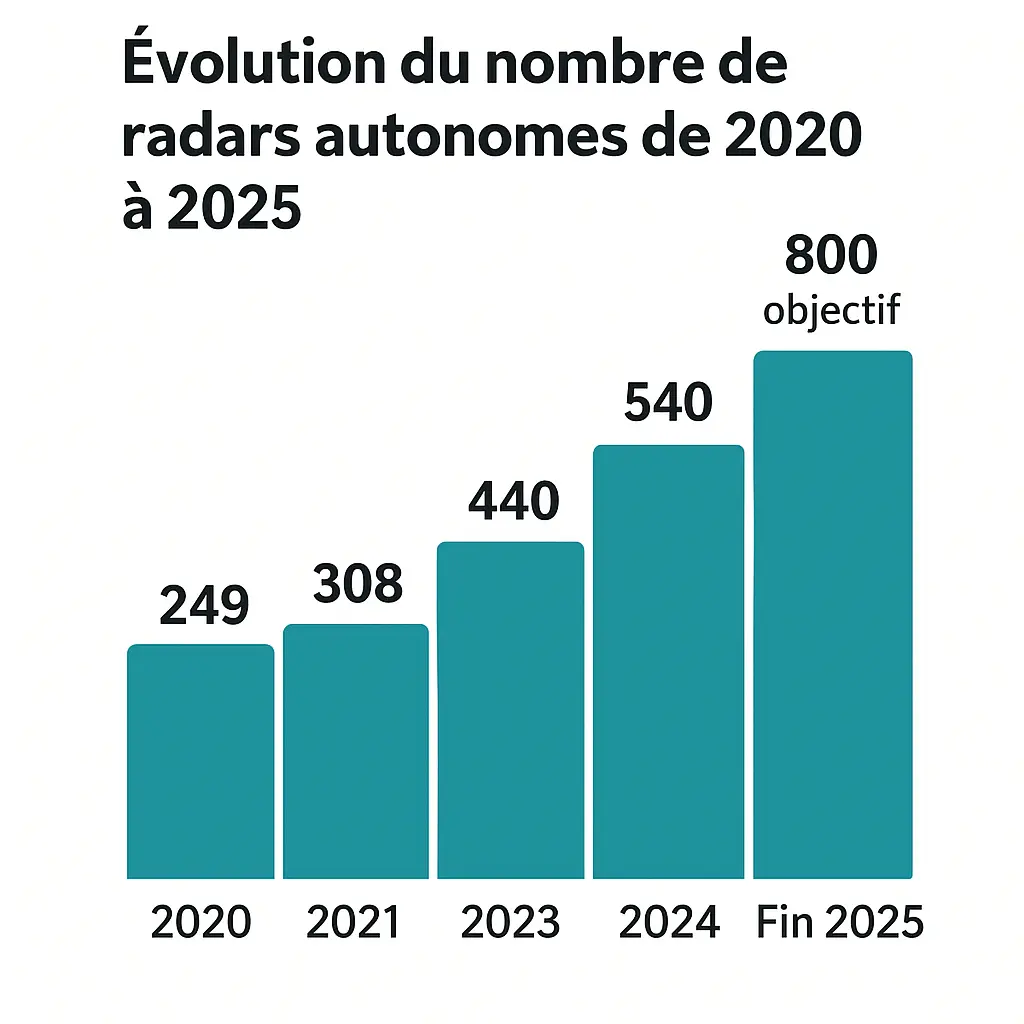 évolution du nombre de radars autonomes entre 2020 et 2025